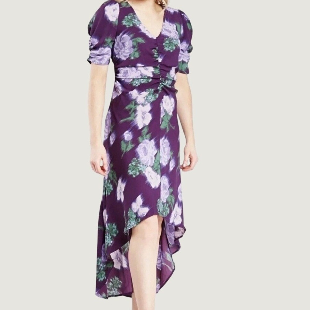 A New Day Floral Puff Short Sleeve Midi Dress Womens XS Purple NWT Cottagecore